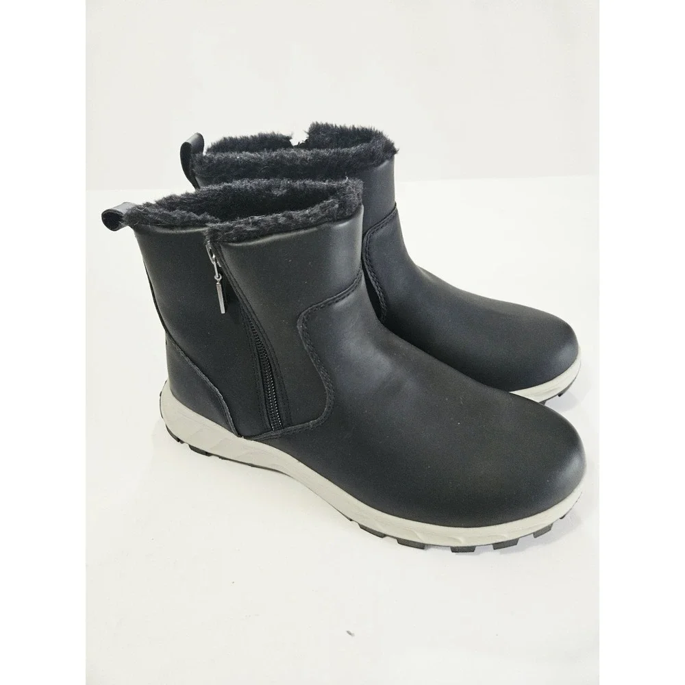 Khombu Womens Sienna Snow Winter Leather Boot‎ Water Repellant Side Zip Black 8